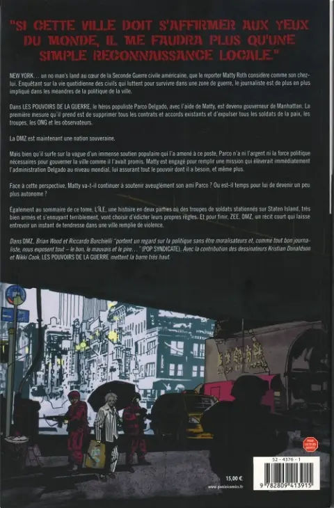 Verso de l'album DMZ Tome 7 Les Pouvoirs de la guerre