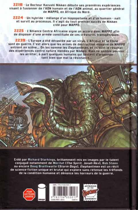 Verso de l'album Elephantmen Tome 2 Forces armées