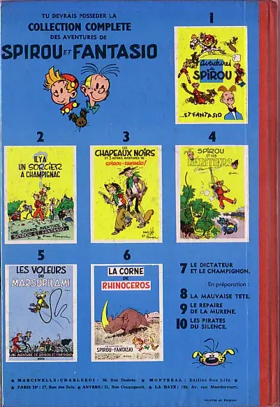 Verso de l'album Spirou et Fantasio Tome 7 Le dictateur et le champignon