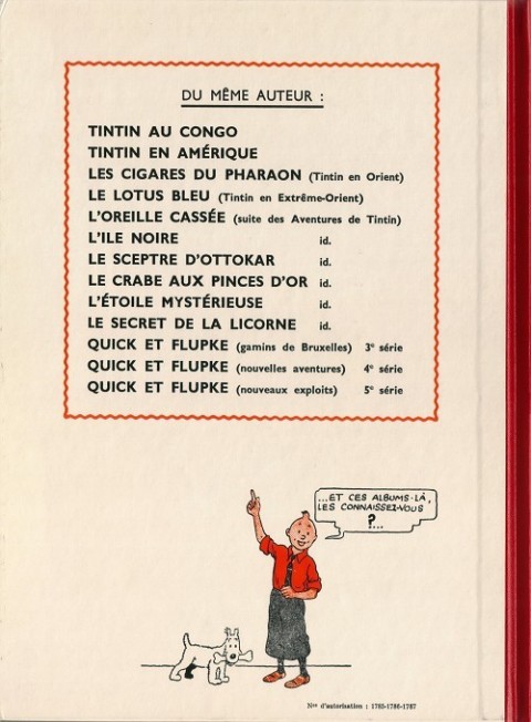 Verso de l'album Tintin Tome 11 Le secret de la Licorne