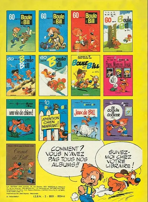 Verso de l'album Boule & Bill Tome 5 60 gags de Boule et Bill