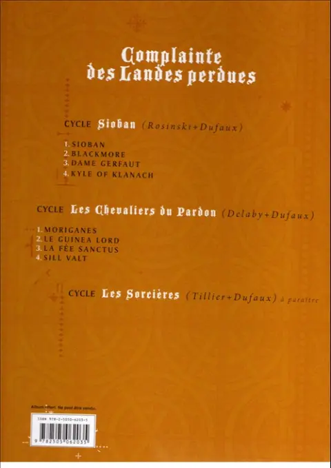 Verso de l'album Complainte des Landes perdues Les Chevaliers du Pardon Tome 1 Moriganes