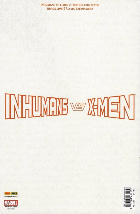 Verso de l'album Inhumans vs X-Men Chapitre 2