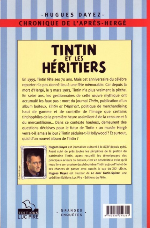 Verso de l'album Tintin et les héritiers