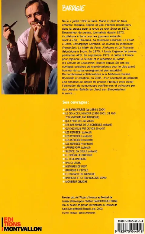 Verso de l'album Barricatures Tome 24 2004 - L'Année à traits tirés
