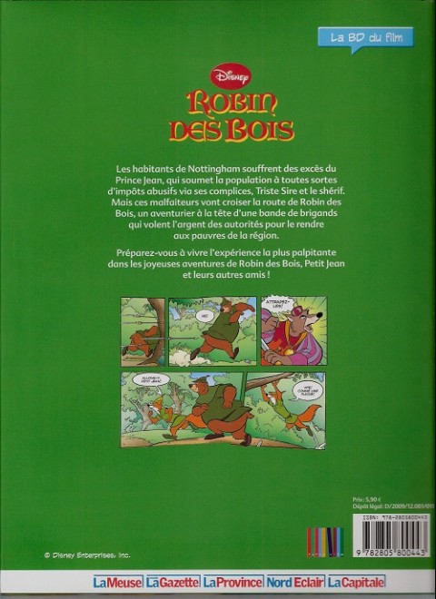 Verso de l'album Disney (La BD du film) Tome 18 Robin des bois