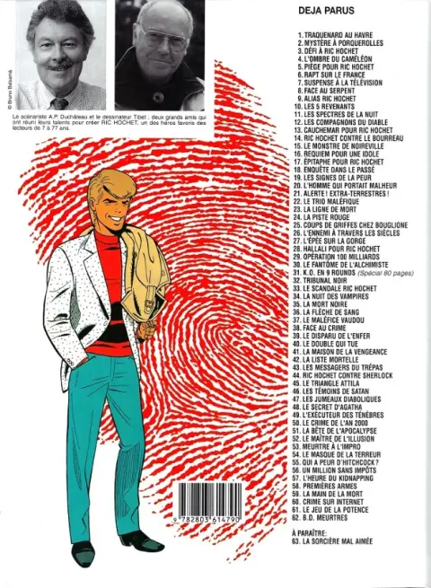 Verso de l'album Ric Hochet Tome 62 B.D. meurtres
