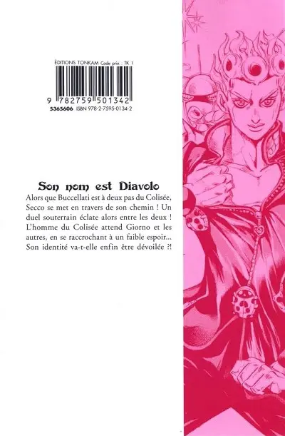 Verso de l'album Jojo's Bizarre Adventure - Golden Wind 15 Son nom est Diavolo