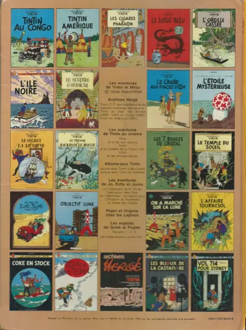 Verso de l'album Tintin Tome 21 Les bijoux de la Castafiore