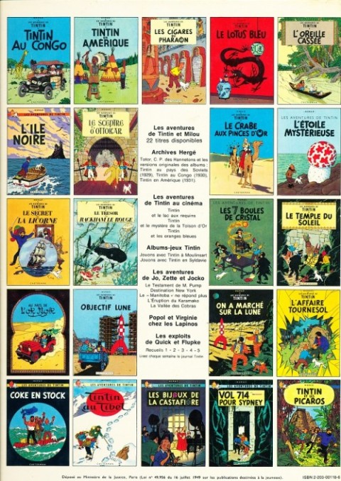Verso de l'album Tintin Tome 19 Coke en stock