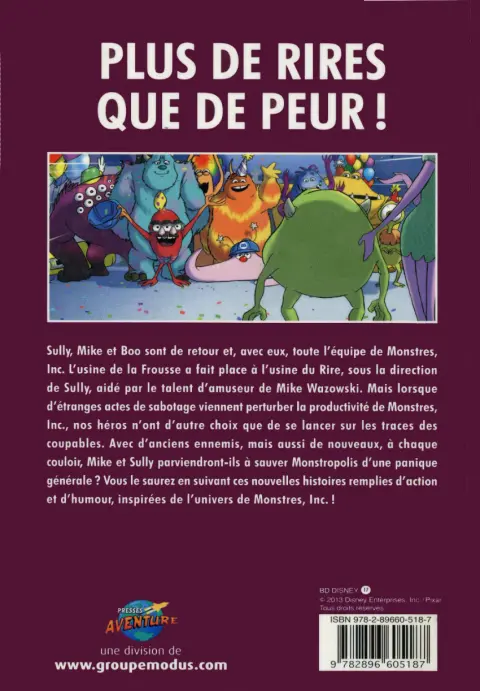 Verso de l'album BD Disney Tome 17 Monstres Inc. - L'usine du rire