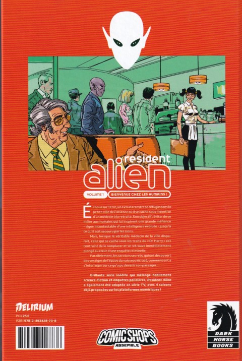Verso de l'album Résident alien Volume 1 Bienvenue chez les humains !