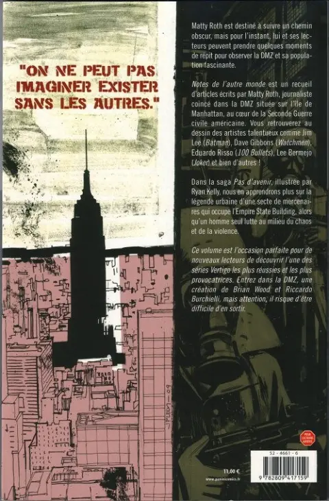 Verso de l'album DMZ Tome 8 Notes de l'autre monde