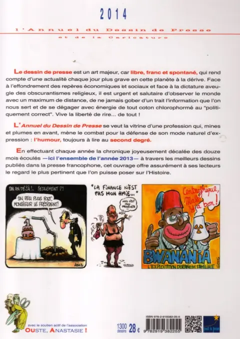 Verso de l'album L'Almanach du Dessin de Presse et de la Caricature 2014 L'Annuel du Dessin de Presse et de la Caricature