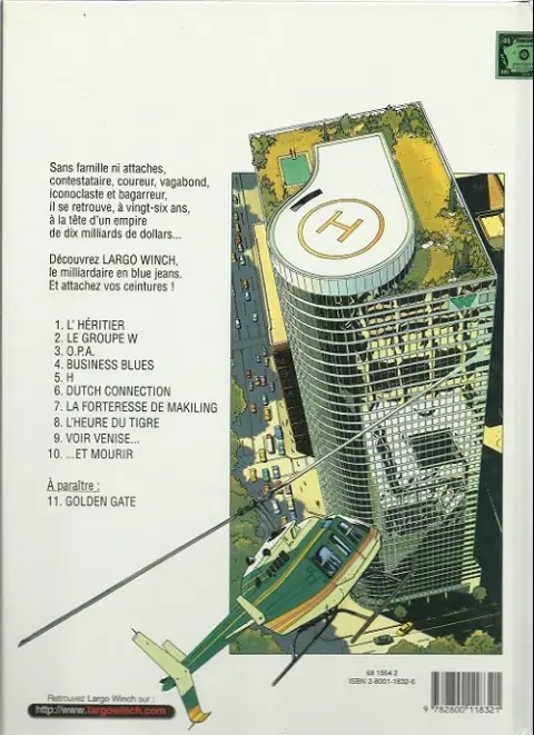 Verso de l'album Largo Winch Tome 2 Le groupe W