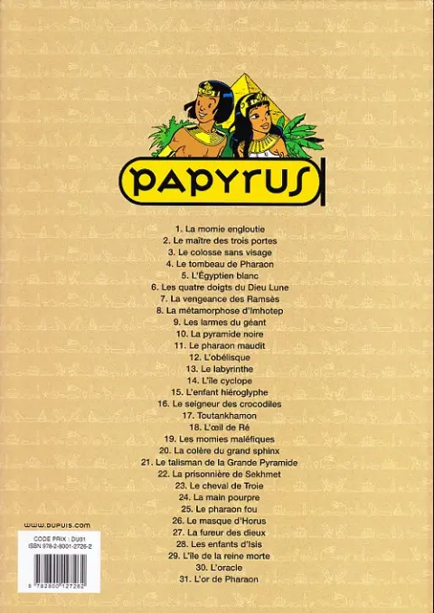 Verso de l'album Papyrus Tome 6 Les quatre doigts du dieu lune