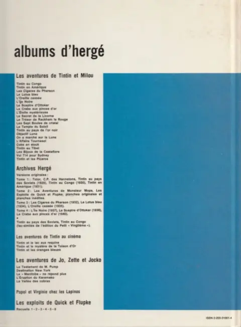 Verso de l'album Popol et Virginie Chez les Lapinos