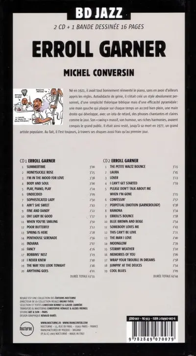 Verso de l'album BD Jazz Erroll Garner