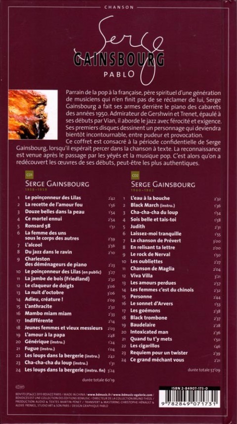 Verso de l'album BD Chanson Serge Gainsbourg