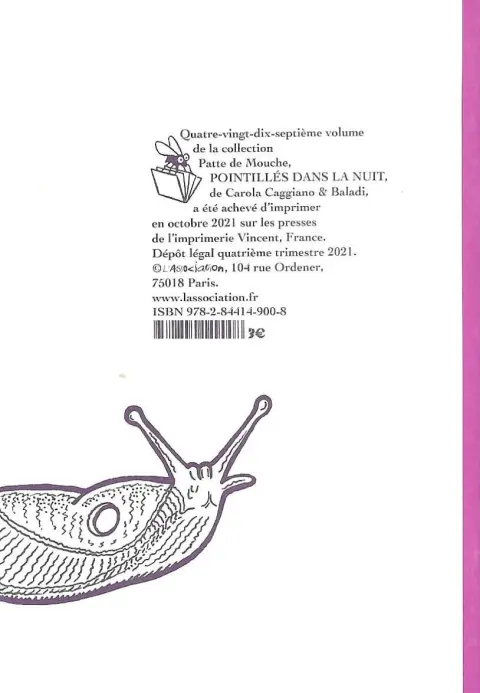 Verso de l'album Pointillés dans la nuit