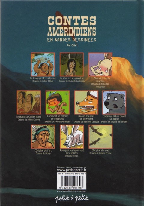 Verso de l'album Contes du monde en bandes dessinées Contes Amérindiens en bandes dessinées