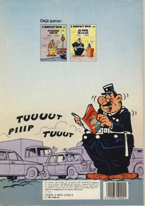 Verso de l'album L'Agent 212 Tome 1 24 heures sur 24