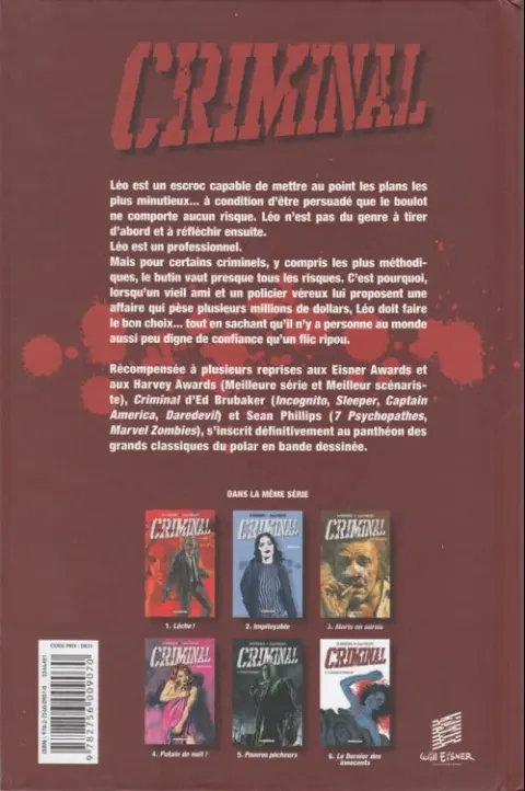 Verso de l'album Criminal Tome 1 Lâche !