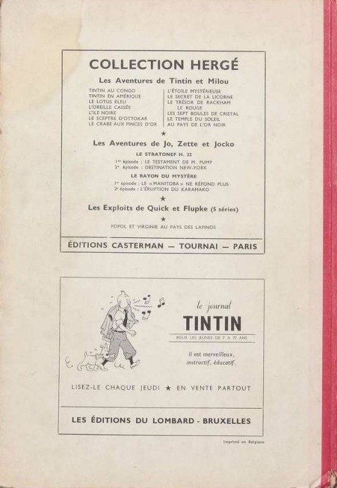 Verso de l'album Tintin Tome 18