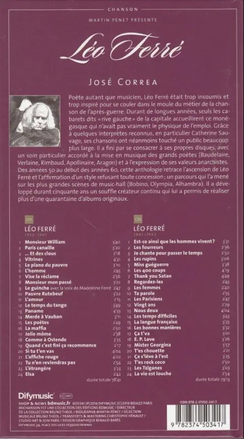 Verso de l'album BD Chanson Léo Ferré