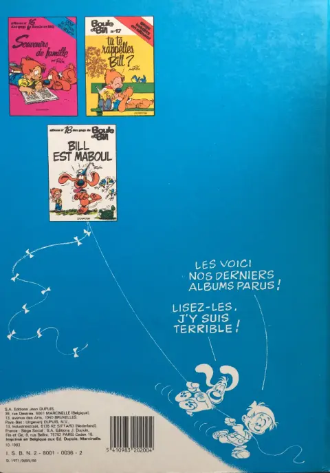Verso de l'album Boule & Bill Tome 7 Album n°7 des Gags de Boule et Bill