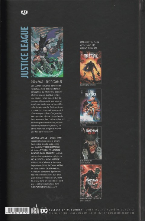 Verso de l'album Justice League : Doom War 1