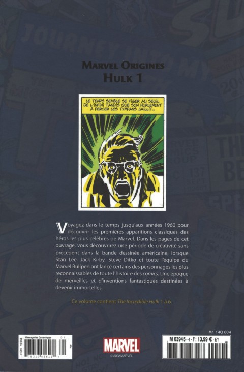 Verso de l'album Marvel Origines N° 4 Hulk 1 (1962)