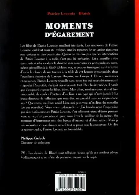 Verso de l'album Moments d'égarement