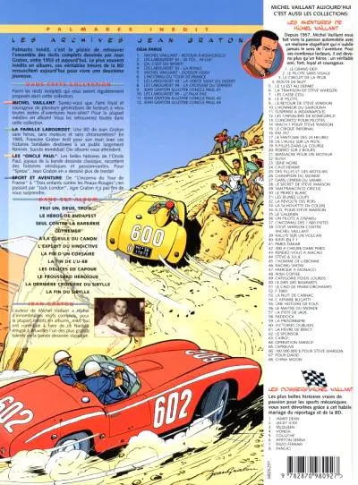 Verso de l'album Michel Vaillant Palmarès inédit Tome 12 Jean Graton illustre l'Oncle Paul vol.03