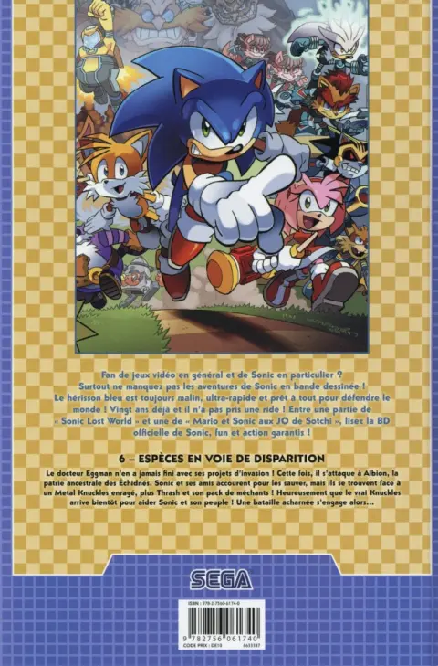 Verso de l'album Sonic Tome 6 Espèces en voie de disparition