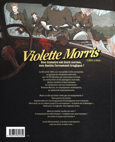Verso de l'album Violette Morris, à abattre par tous moyens Tome 1 Première comparution