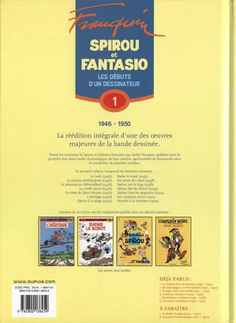 Verso de l'album Spirou et Fantasio - Intégrale Dupuis 2 Tome 1 Les débuts d'un dessinateur