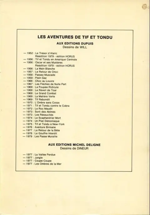 Verso de l'album Tif et Tondu Tome 3 Oscar et ses mystères