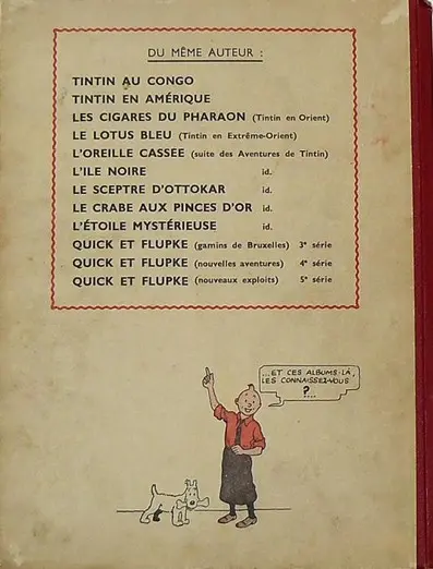 Verso de l'album Tintin Tome 2 Tintin au Congo