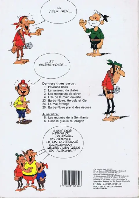 Verso de l'album Le Vieux Nick et Barbe-Noire Tome 25 Barbe-Noire prend des risques