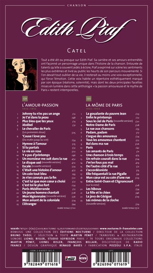 Verso de l'album BD Chanson Edith Piaf