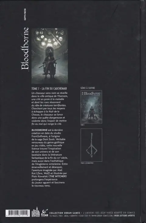 Verso de l'album Bloodborne Tome 1 La fin du cauchemar