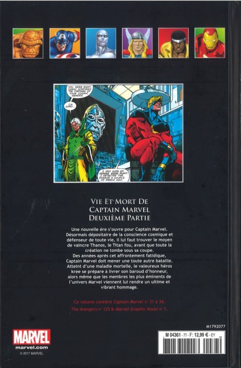 Verso de l'album Marvel Comics - La collection Tome 77 Vie et Mort de Captain Marvel - Deuxième Partie