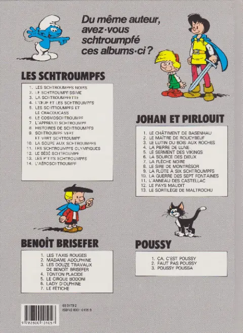 Verso de l'album Johan et Pirlouit Tome 11 L'anneau des Castellac