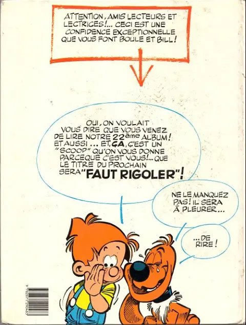 Verso de l'album Boule & Bill Tome 22 22 ! v'là Boule & Bill !