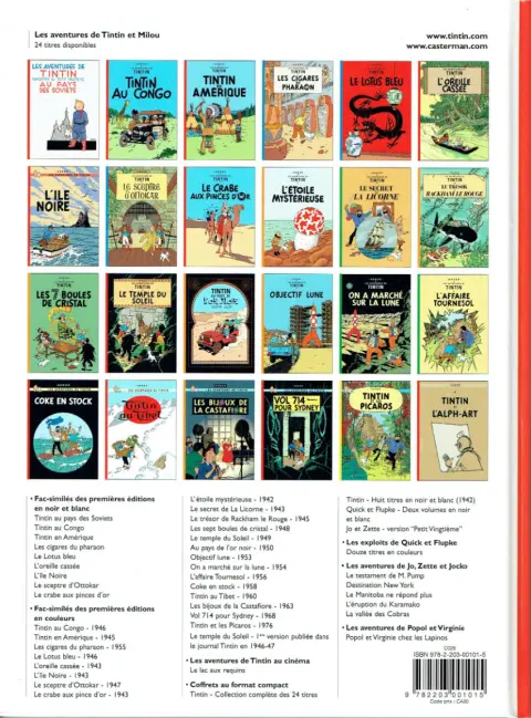 Verso de l'album Tintin Tome 2 Tintin au Congo