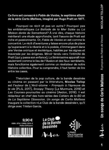 Verso de l'album Un songe de Corto Maltese À propos de Fable de Venise