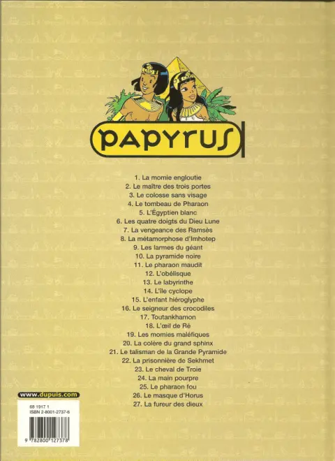 Verso de l'album Papyrus Tome 17 Toutankhamon le pharaon assassiné