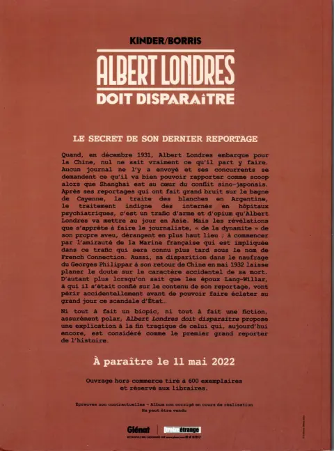 Verso de l'album Albert Londres doit disparaître