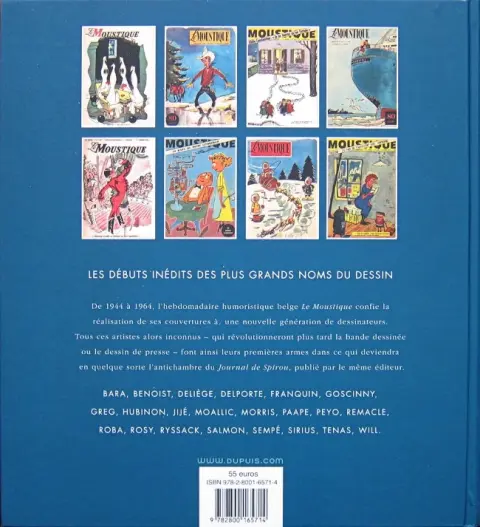 Verso de l'album Franquin, Morris, Jijé, Sempé... 200 couvertures inédites pour le journal Le Moustique